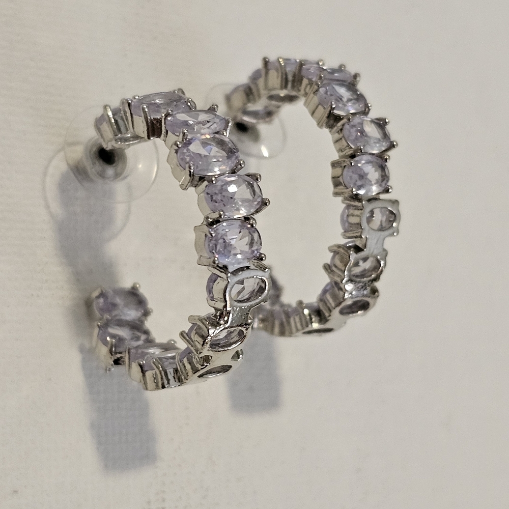 Baguette cz silver hoop fashion earrings